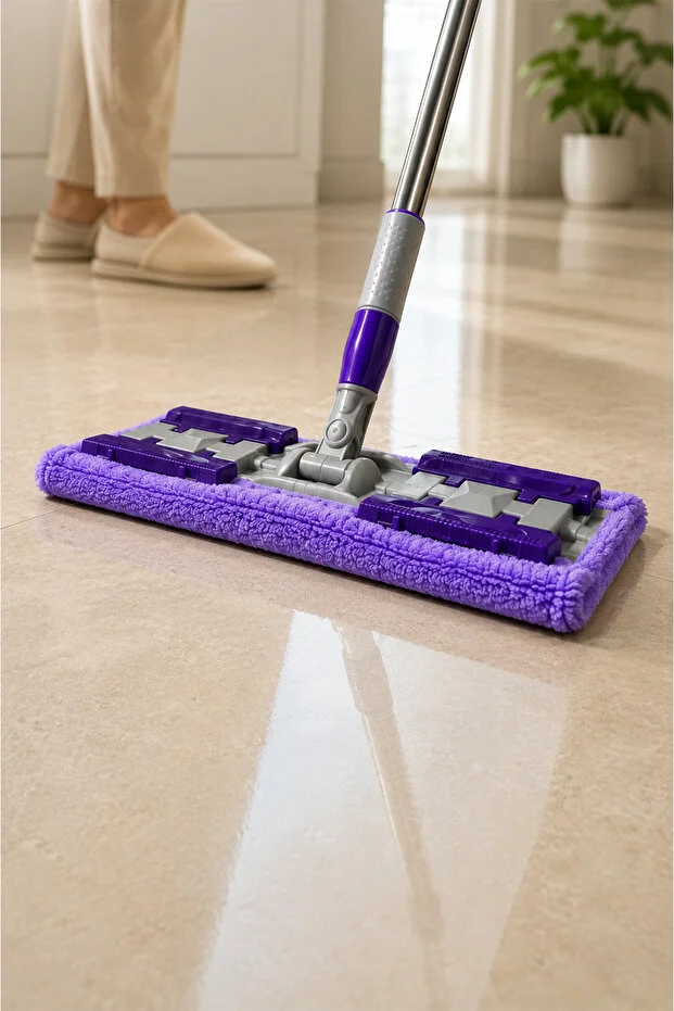 ( 1 Adet Yedek Bez Hediyeli ) Yer Mopu Fayans Duvar Yüzey Temizlik Mikrofiber Mandallı Mop